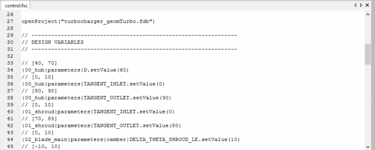 Control file (*.fsc) to run CAESES in batch mode
