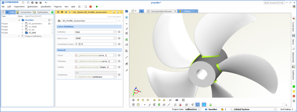 Propeller design in CAESES before connecting to OpenFOAM