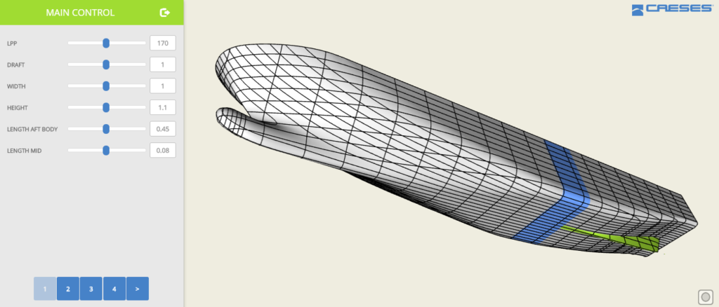 Ship hull design through browser, including geometry download