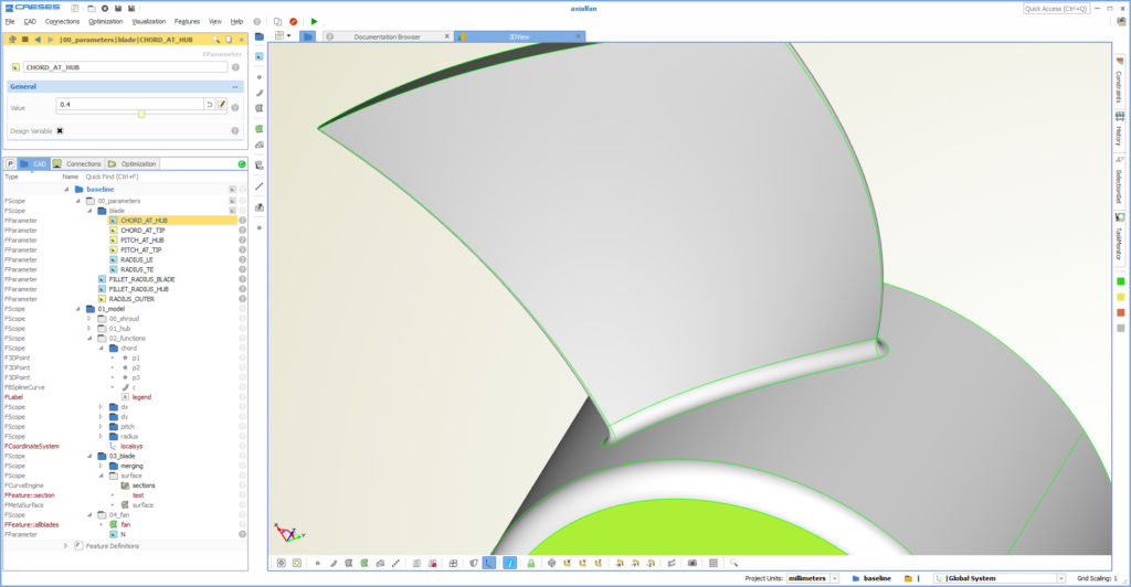 CAD model in the graphical user interface of CAESES