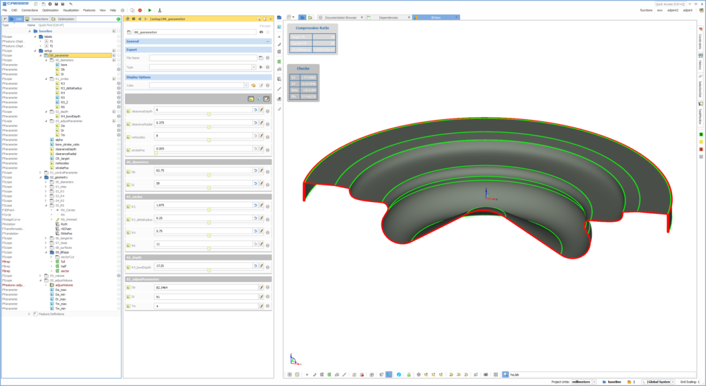 Parametric CAD geometry of a piston bowl in CAESES