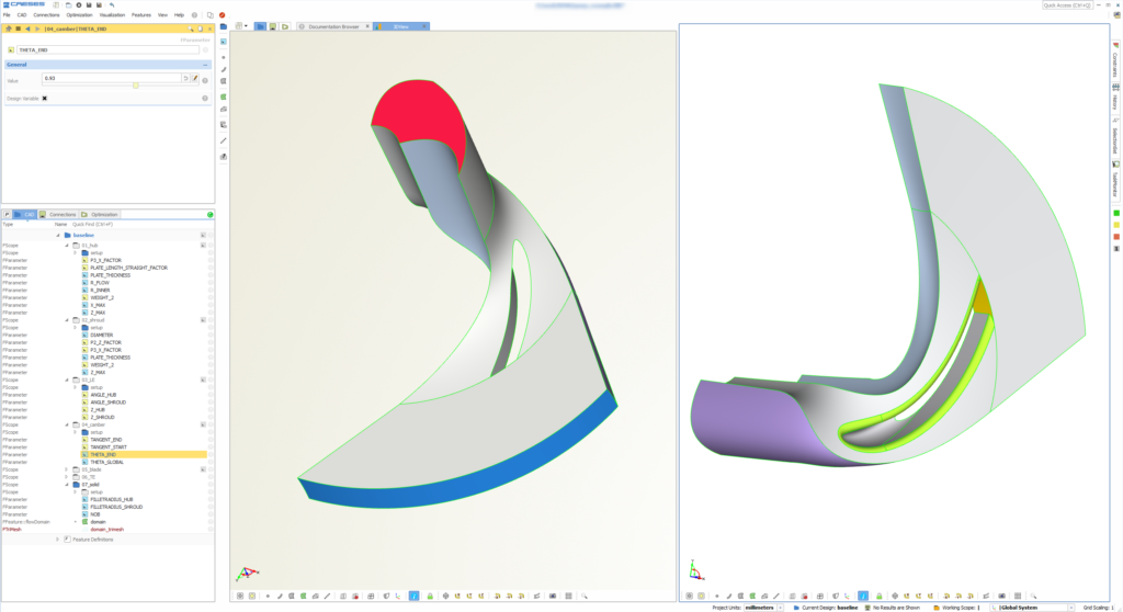 Create parametric flow domains of impellers or other products for automated meshing