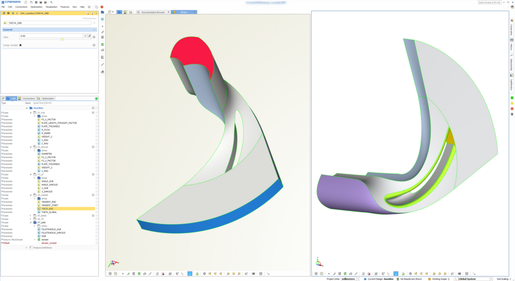 Parametric flow domain of impeller for automated meshing