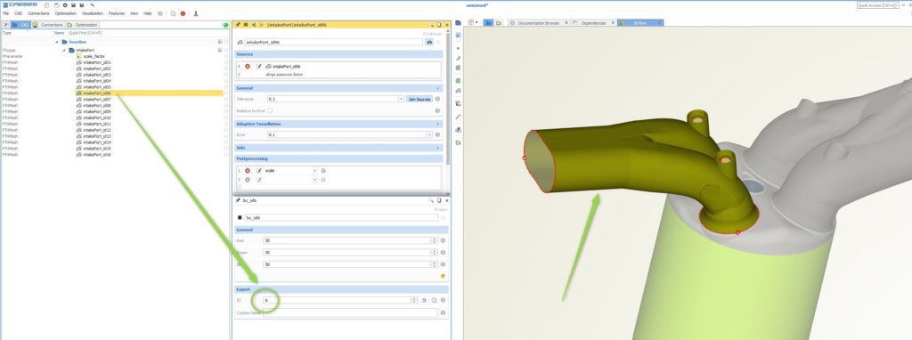 After importing the CONVERGE *.dat file into CAESES, a color is assigned to the surfaces along with a color ID that is taken from the file